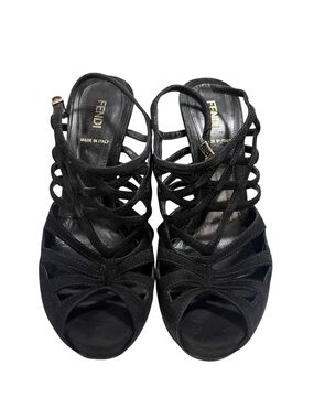 Fendi black suede platform cage sandal heels size 37